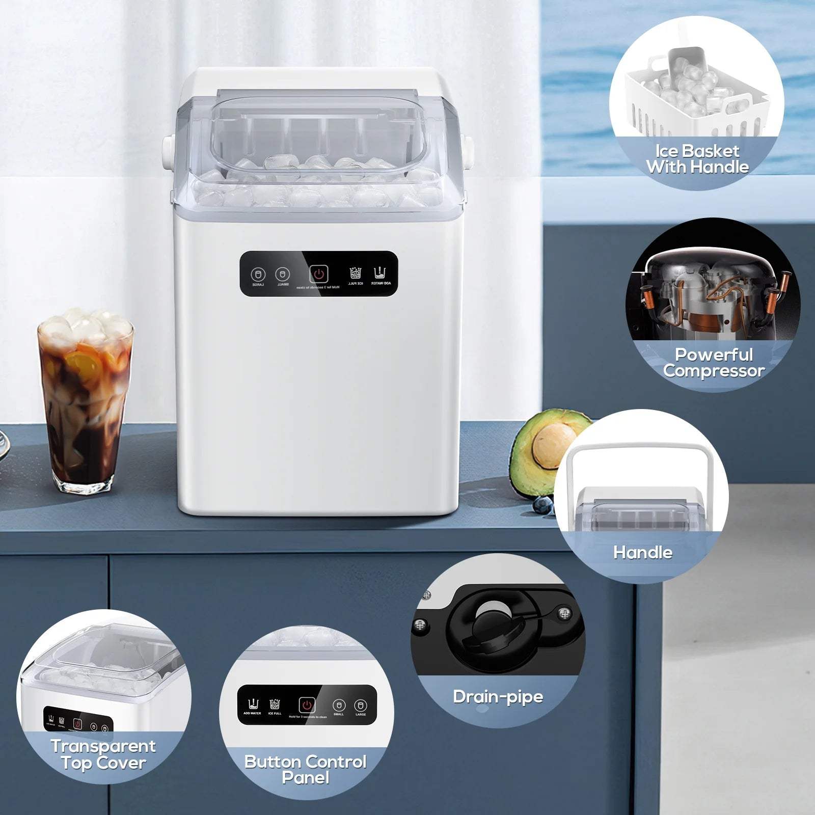 Countertop Ice Maker with Self-Cleaning, Portable Design & Ice Scoop