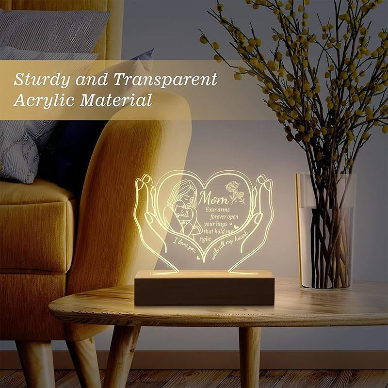 Creative Heart Shaped Night Light, USB Powered to My Mom Themed Desktop Light, Creative Ambient Personalized Acrylic Room Night Light