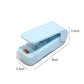 Compact blue mini heat sealer for food bags with dimensions shown for easy sealing
