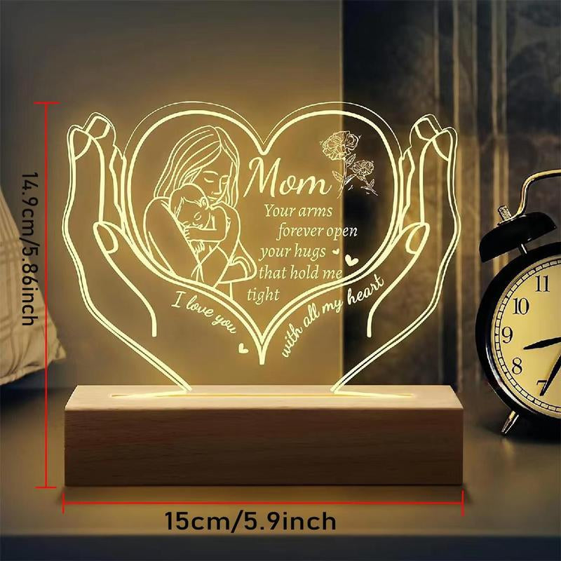 Creative Heart Shaped Night Light, USB Powered to My Mom Themed Desktop Light, Creative Ambient Personalized Acrylic Room Night Light