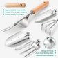 Heavy duty gardening tools set with ergonomic solid wood handles and stainless steel heads for durability and rust resistance