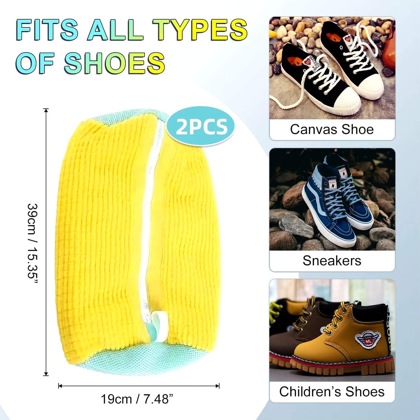 Yellow shoe washing bag for washing machine fits canvas shoes sneakers and children’s shoes